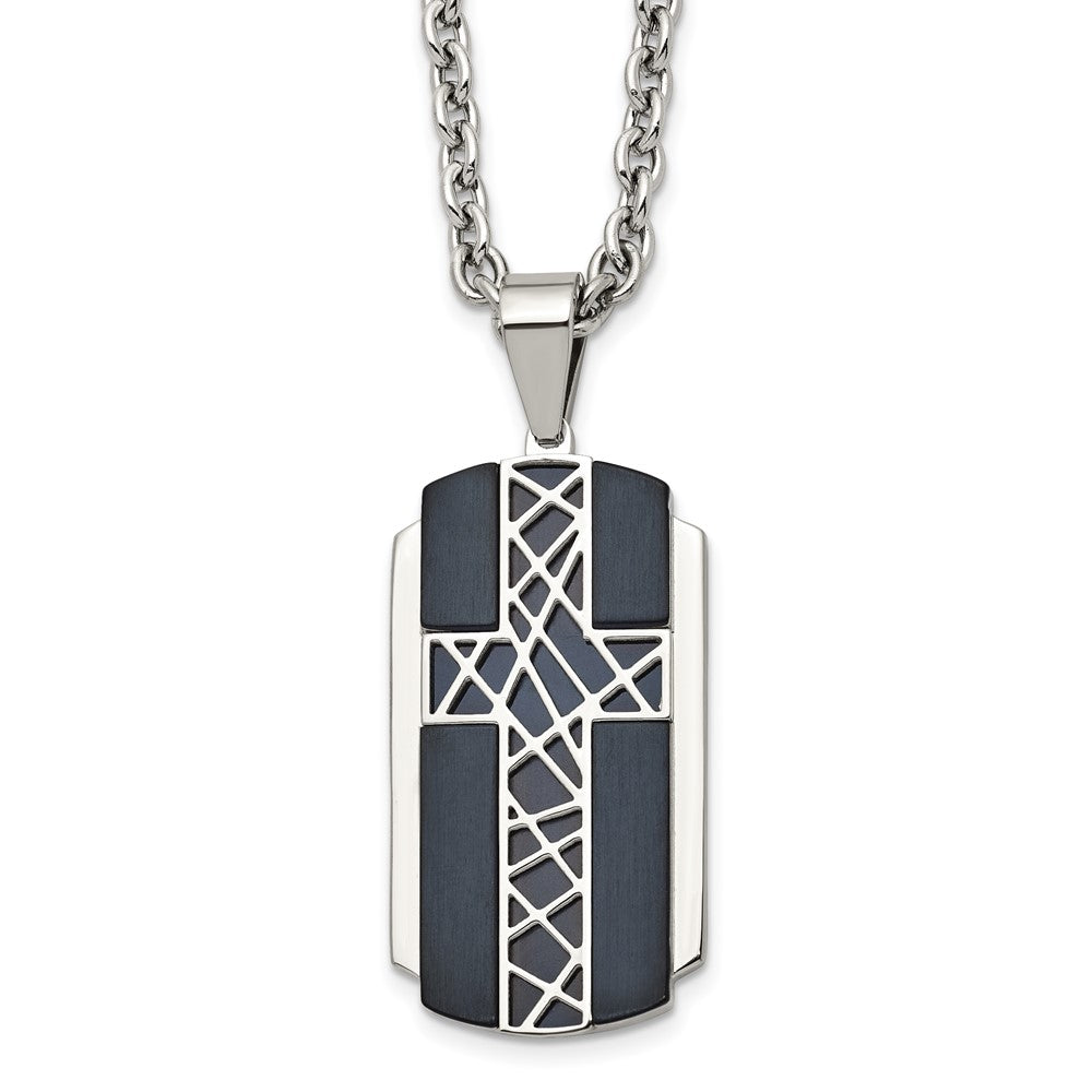 Stainless Steel Brushed And Polished Black Ip-Plated Cross 24In Necklace