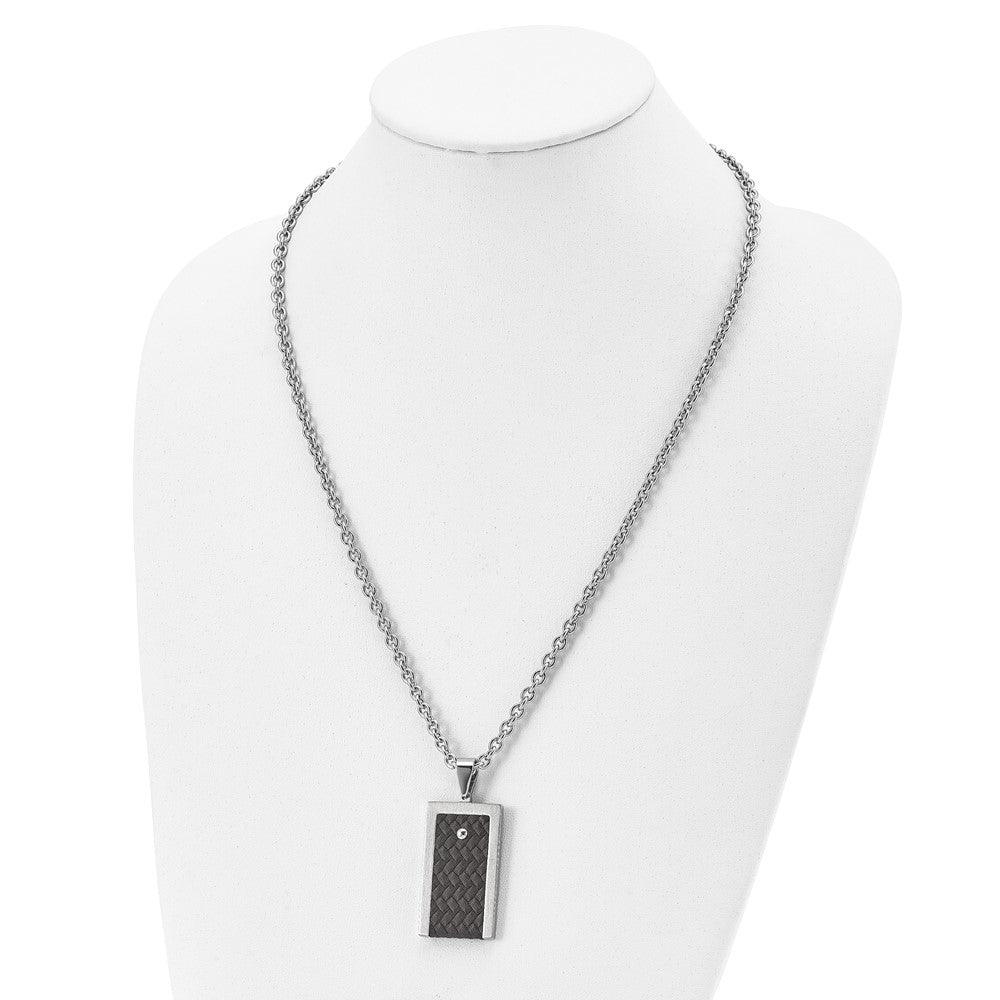 Stainless Steel Brushed & Polished Reversible W/Brown Leather Necklace