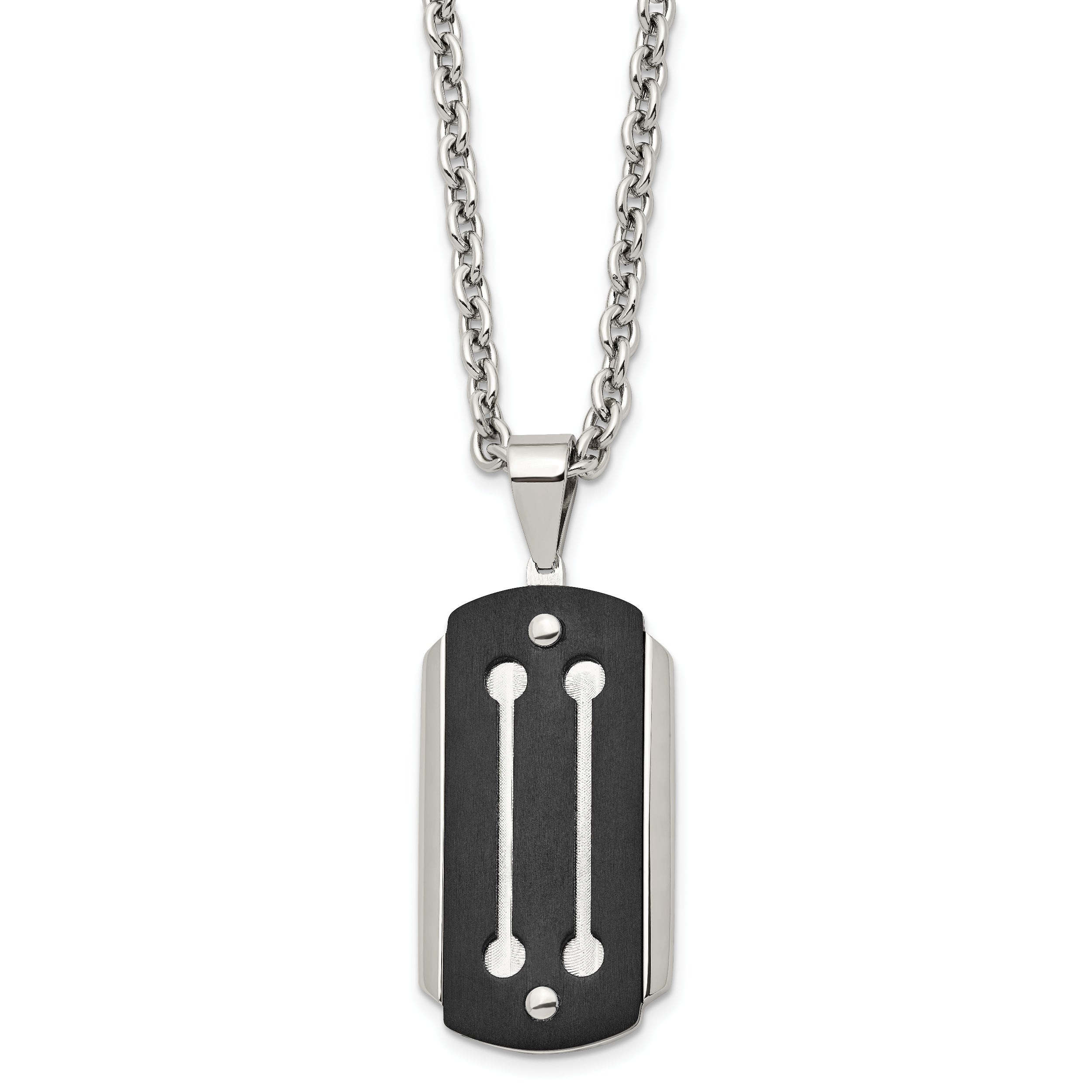 Stainless Steel 24In Brushed And Polished Black Ip-Plated Dog Tag Necklace