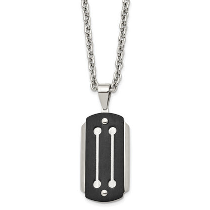 Stainless Steel 24In Brushed And Polished Black Ip-Plated Dog Tag Necklace