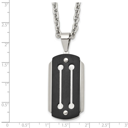 Stainless Steel 24In Brushed And Polished Black Ip-Plated Dog Tag Necklace
