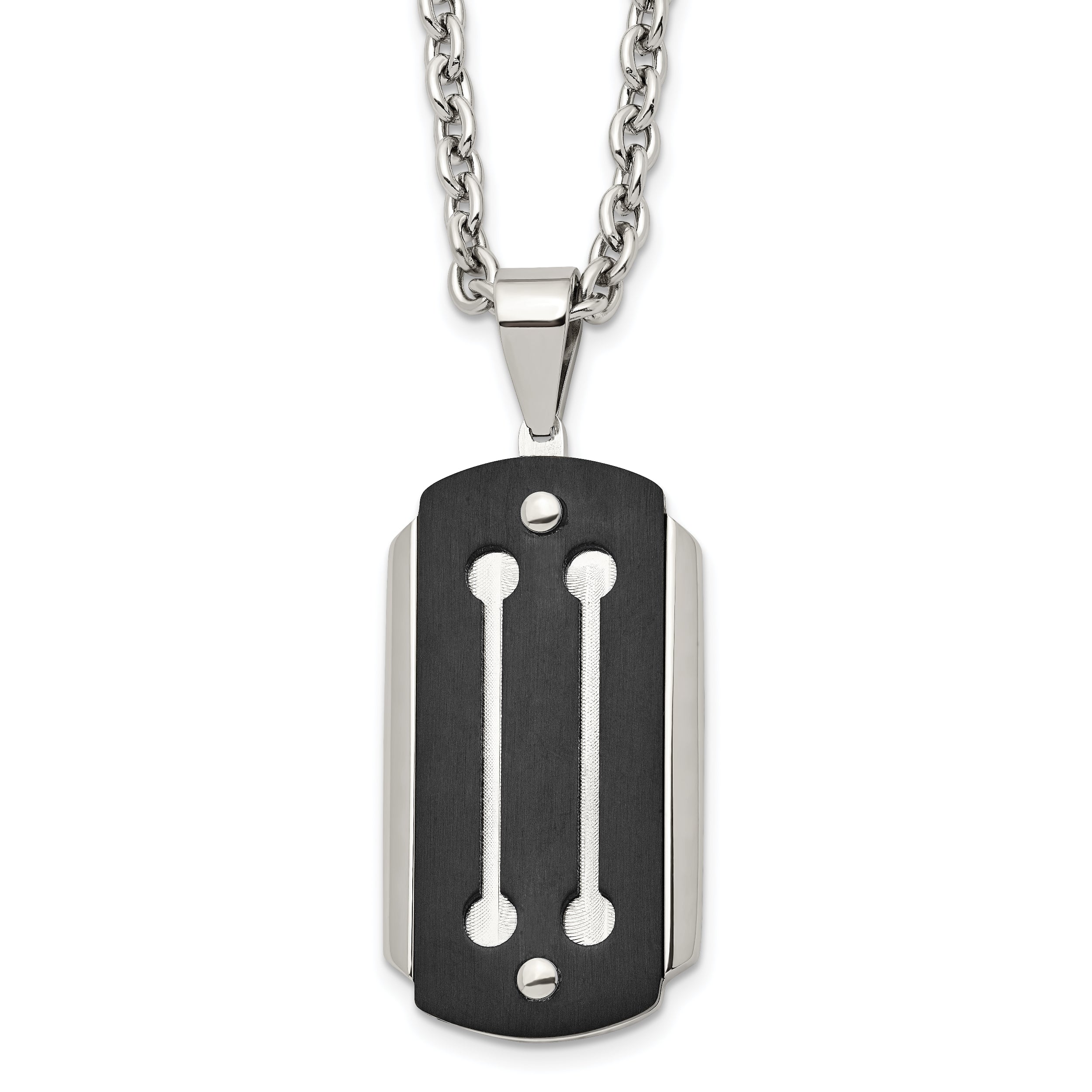 Stainless Steel 24In Brushed And Polished Black Ip-Plated Dog Tag Necklace
