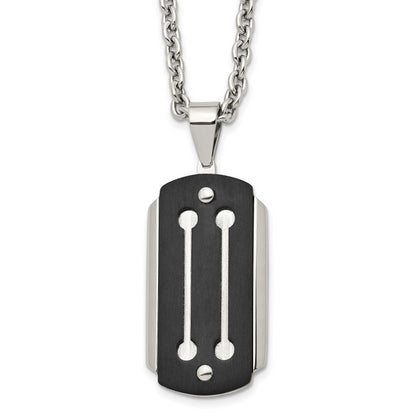 Stainless Steel 24In Brushed And Polished Black Ip-Plated Dog Tag Necklace