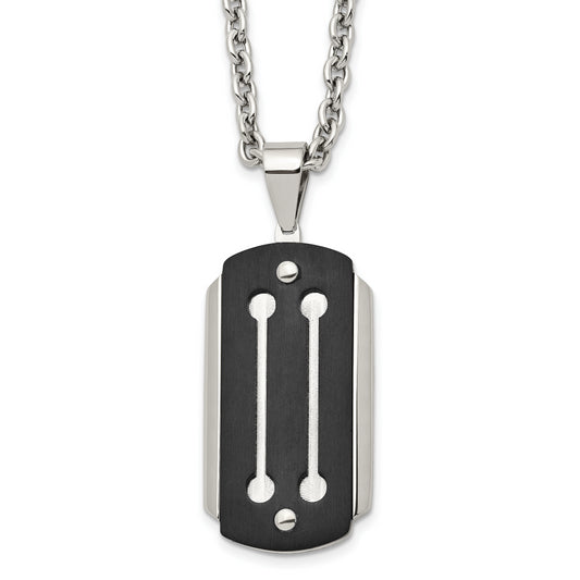 Stainless Steel 24In Brushed And Polished Black Ip-Plated Dog Tag Necklace