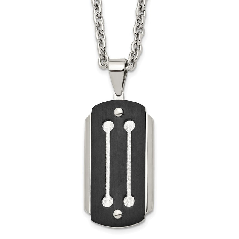 Stainless Steel 24In Brushed And Polished Black Ip-Plated Dog Tag Necklace