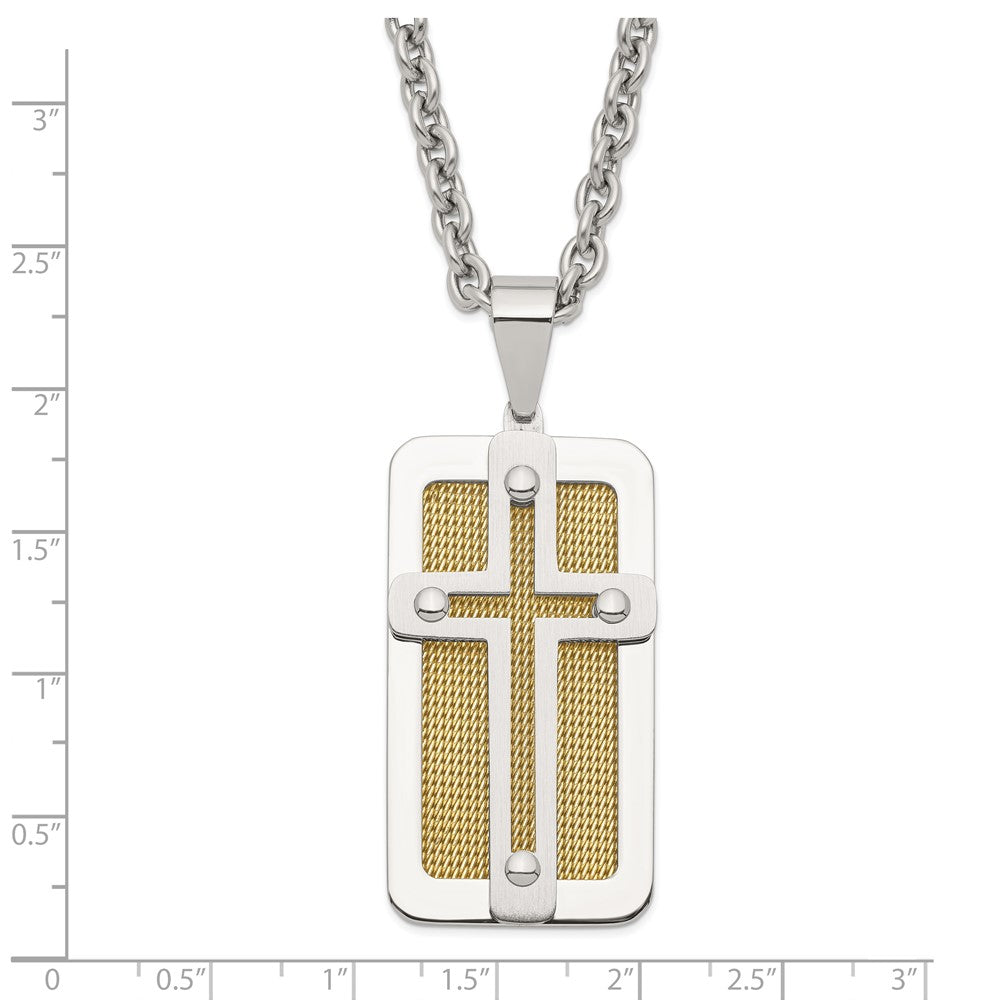 Stainless Steel Polished Yellow Ip-Plated Wire Inlay Cross Necklace
