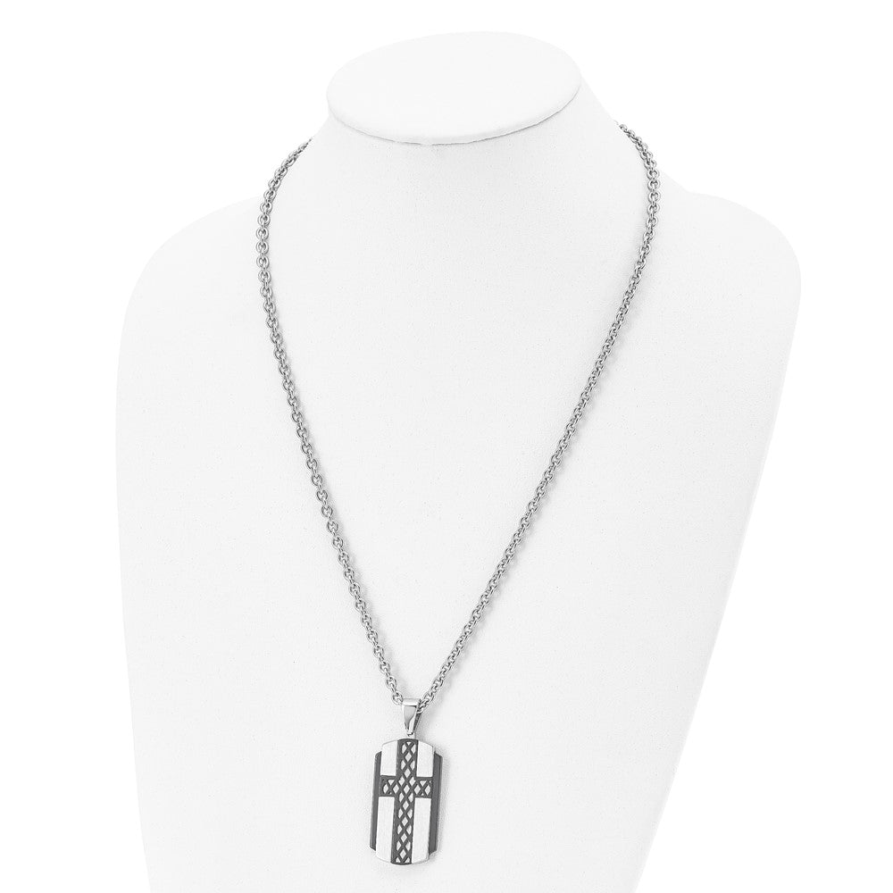 Stainless Steel Brushed And Polished Black Ip-Plated Cross 24In Necklace