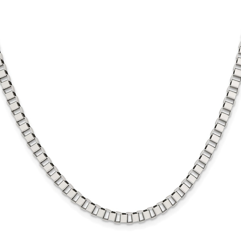 Stainless Steel Chisel Polished 4mm 24 Inch Box Chain Necklace