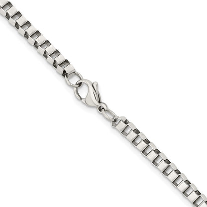 Stainless Steel Chisel Polished 4mm Box Chain Necklace