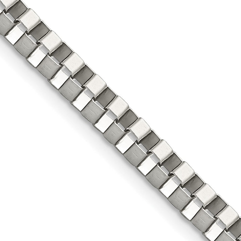Stainless Steel Chisel Polished 4mm 20 Inch Box Chain Necklace