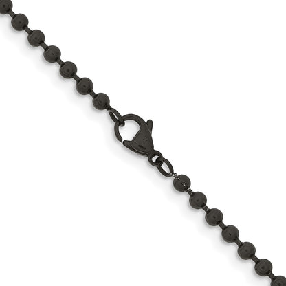 Stainless Steel Chisel Polished Black Ip-Plated 3mm Ball Chain Necklace