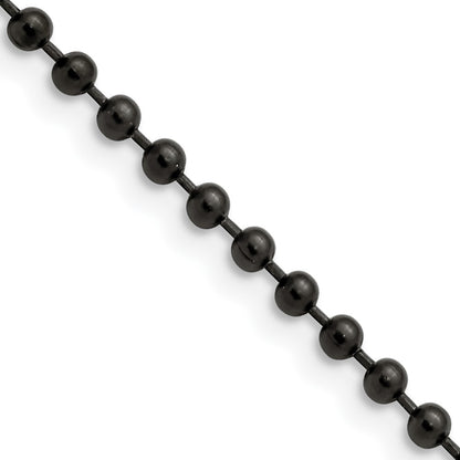 Stainless Steel Chisel Polished Black Ip-Plated 3mm Ball Chain Necklace