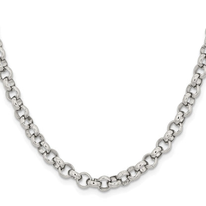 Stainless Steel Chisel Polished 6mm 18 Inch Rolo Chain Necklace