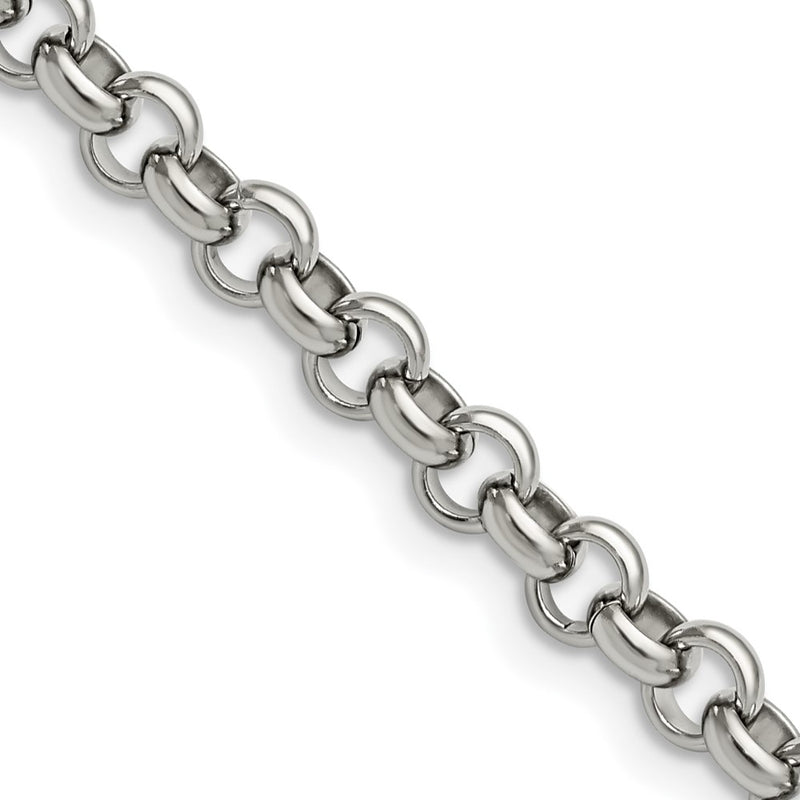 Stainless Steel Chisel Polished 6mm 24 Inch Rolo Chain Necklace