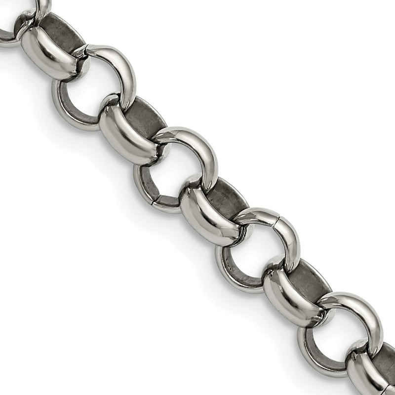 Stainless Steel Chisel Polished 8mm 24 Inch Rolo Chain Necklace