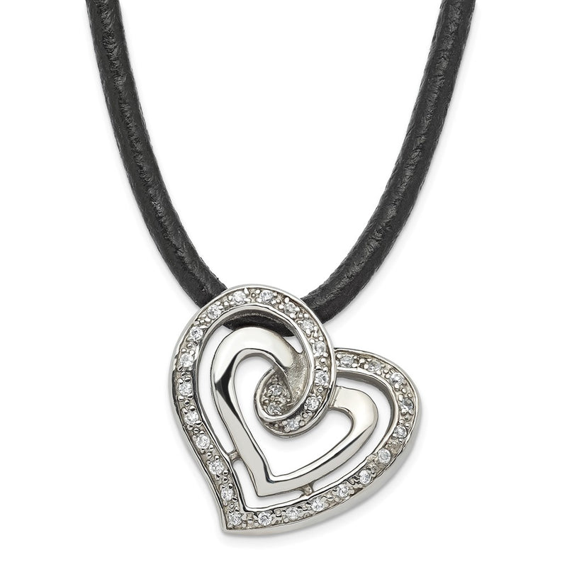 Stainless Steel Cz Heart Necklace