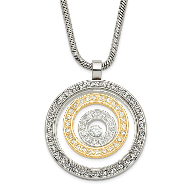 Stainless Steel Yellow Ip-Plated Cz Circle Necklace