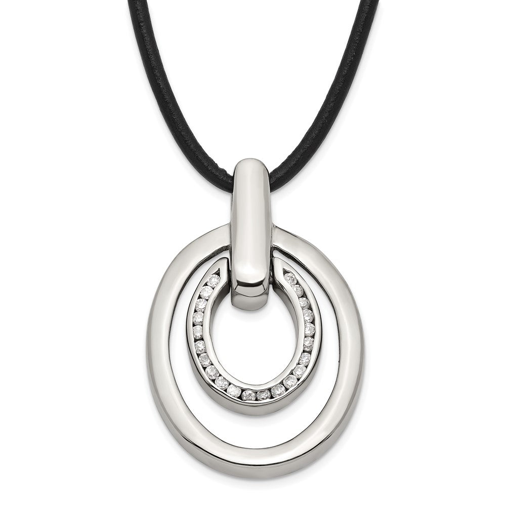Stainless Steel Cz Double Oval Necklace