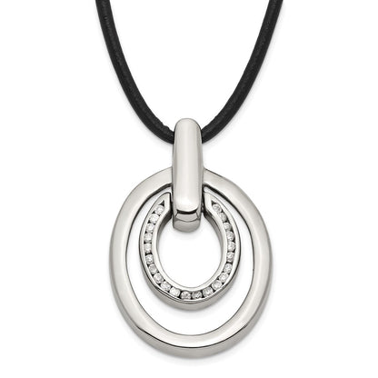 Stainless Steel Cz Double Oval Necklace