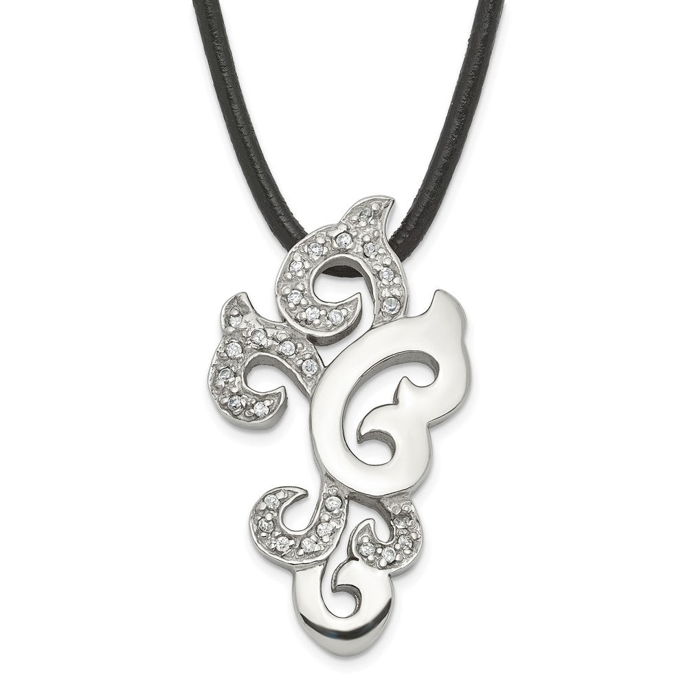 Stainless Steel Fancy Cz Pendant Necklace