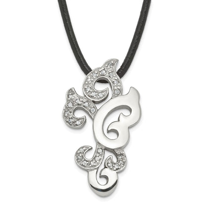 Stainless Steel Fancy Cz Pendant Necklace