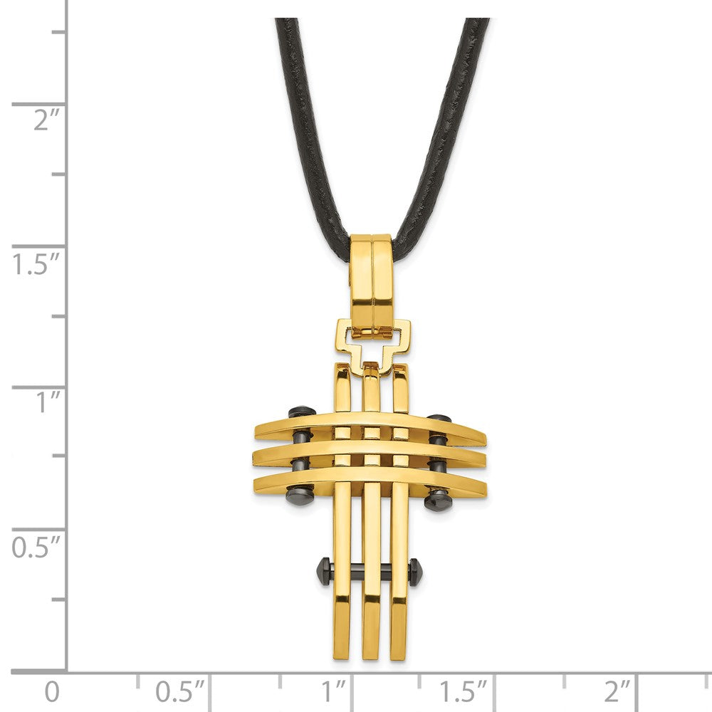 Stainless Steel Black & Yellow Ip-Plated Cross Necklace