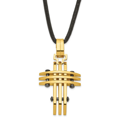 Stainless Steel Black & Yellow Ip-Plated Cross Necklace