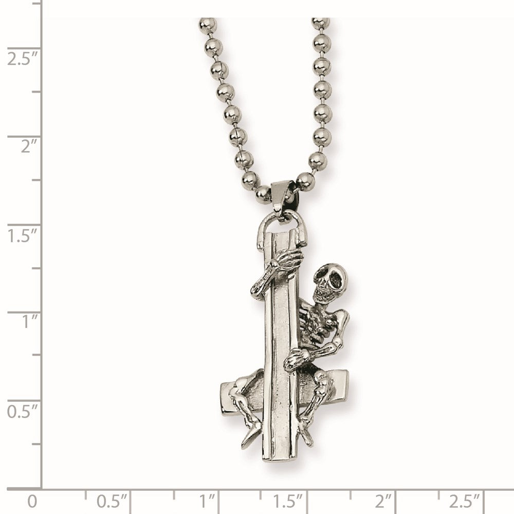 Stainless Steel Skeleton Hugging Cross Necklace