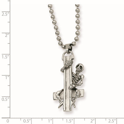 Stainless Steel Skeleton Hugging Cross Necklace