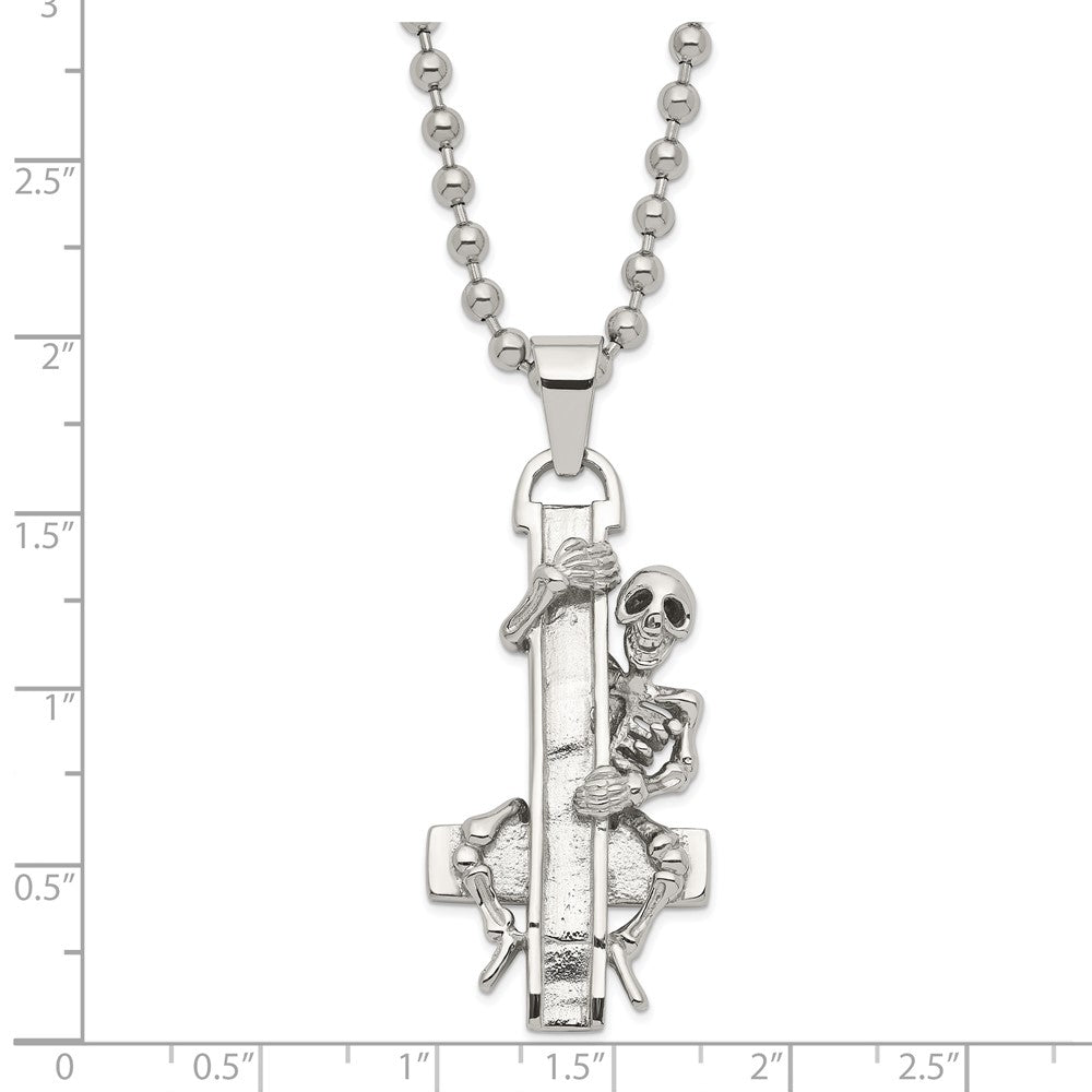 Stainless Steel Skeleton Hugging Cross Necklace