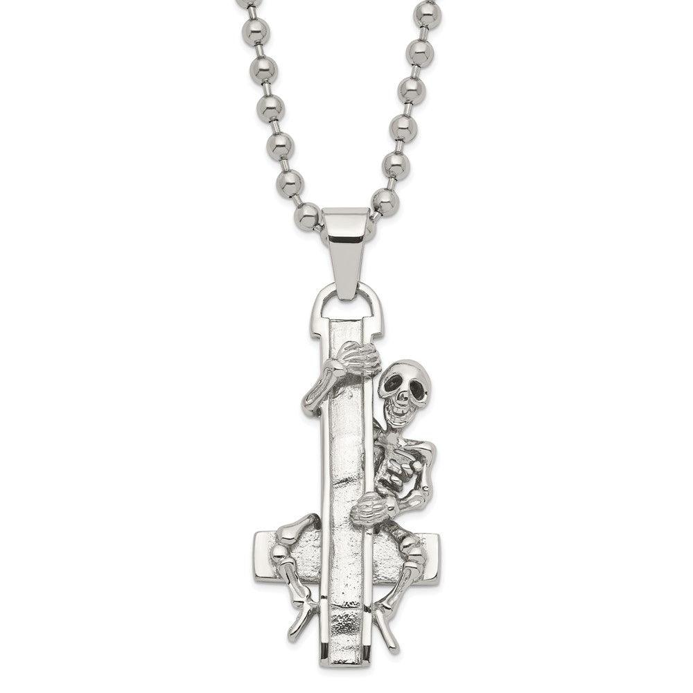 Stainless Steel Skeleton Hugging Cross Necklace