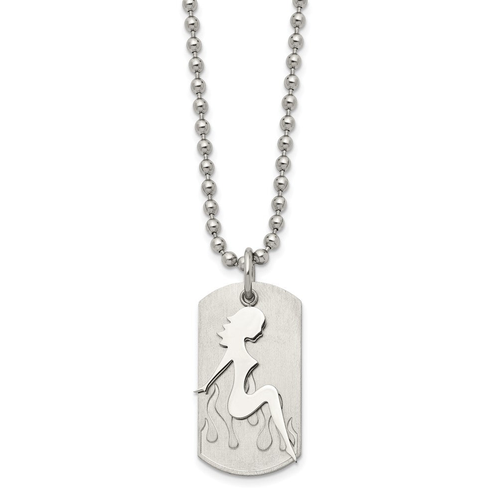 Stainless Steel Brushed & Polished Woman Silhouette Dog Tag 22In Necklace