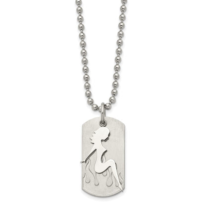 Stainless Steel Brushed & Polished Woman Silhouette Dog Tag 22In Necklace