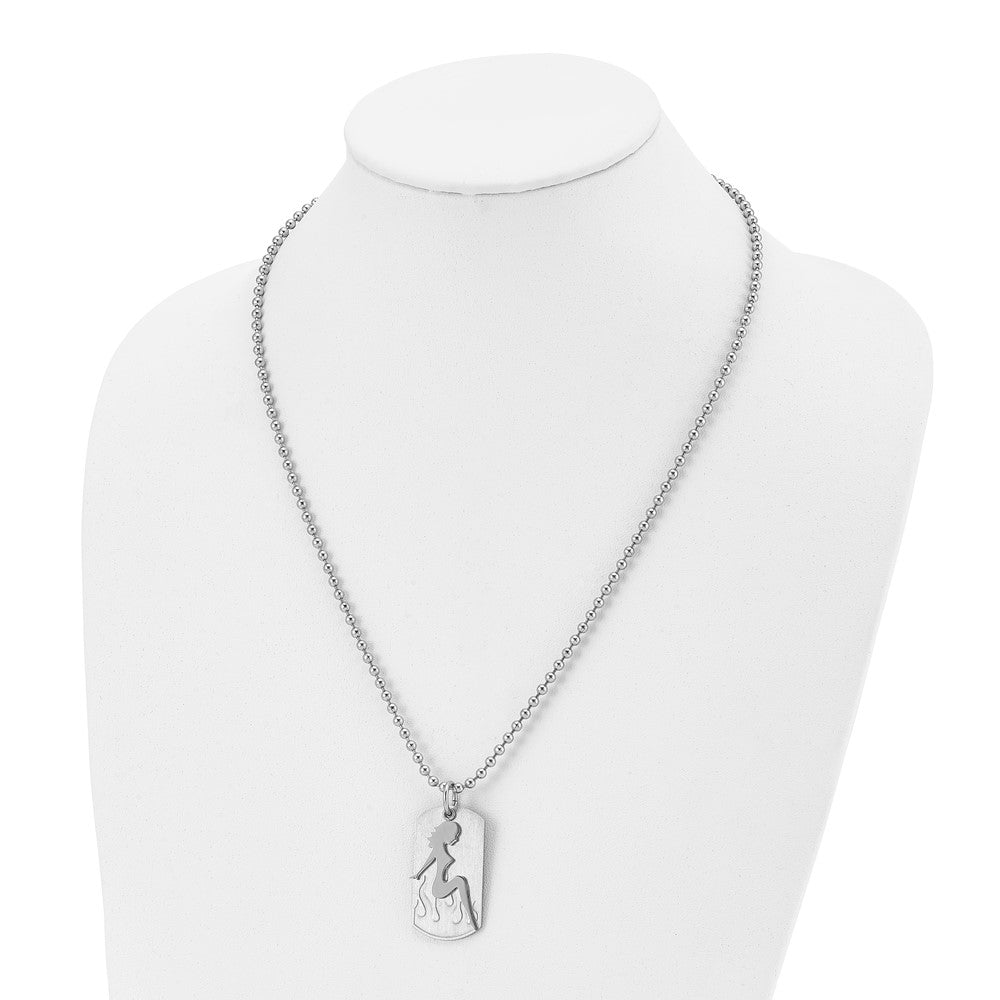 Stainless Steel Brushed & Polished Woman Silhouette Dog Tag 22In Necklace