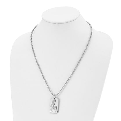 Stainless Steel Brushed & Polished Woman Silhouette Dog Tag 22In Necklace