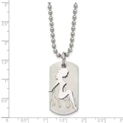 Stainless Steel Brushed & Polished Woman Silhouette Dog Tag 22In Necklace