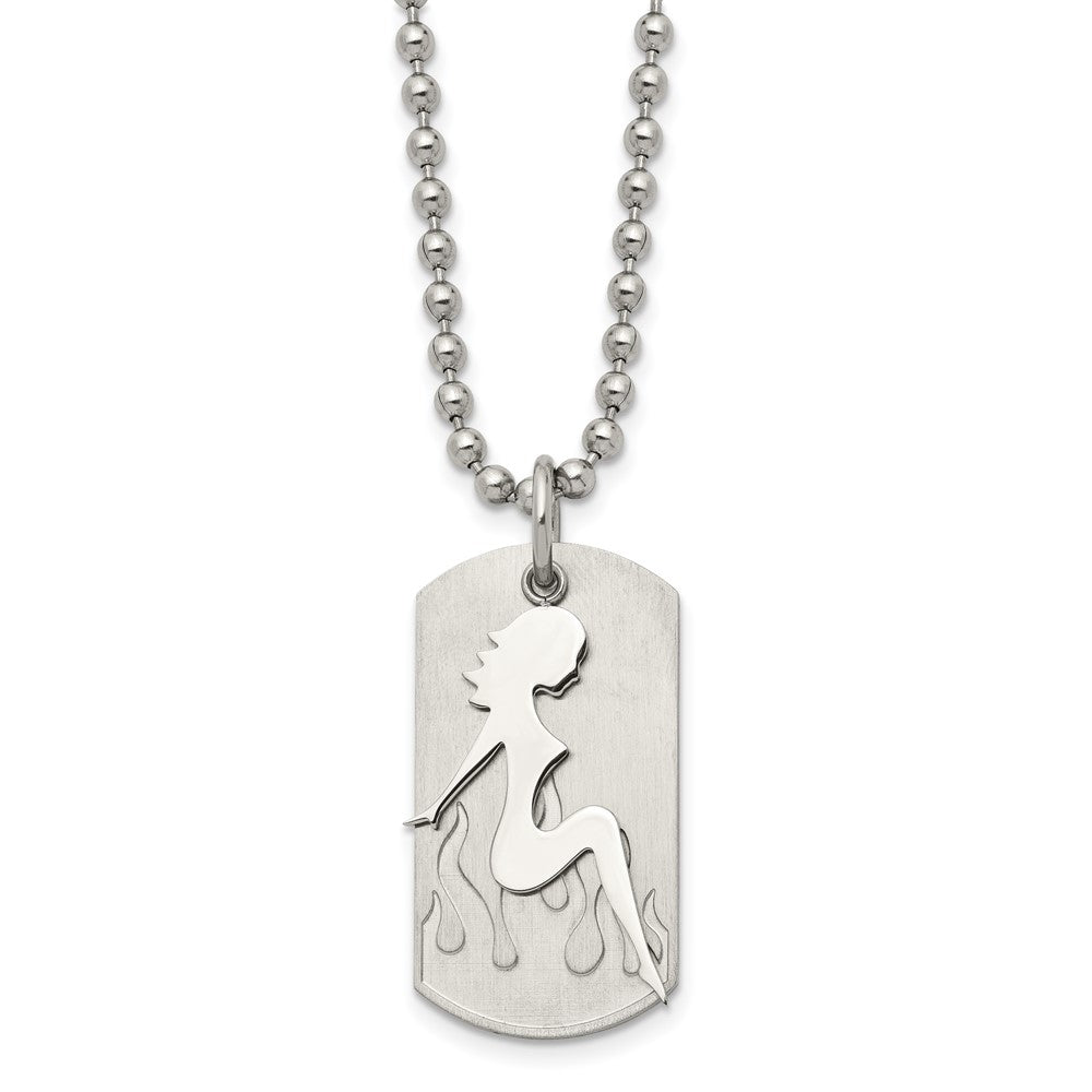 Stainless Steel Brushed & Polished Woman Silhouette Dog Tag 22In Necklace