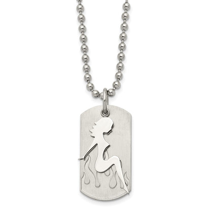 Stainless Steel Brushed & Polished Woman Silhouette Dog Tag 22In Necklace