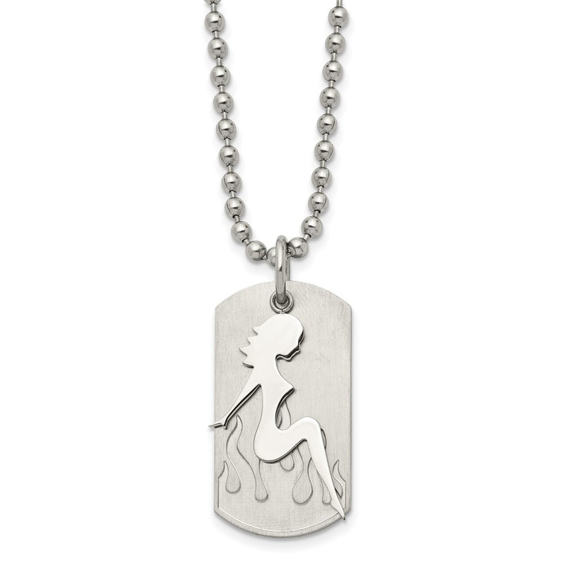 Stainless Steel Brushed & Polished Woman Silhouette Dog Tag 22In Necklace