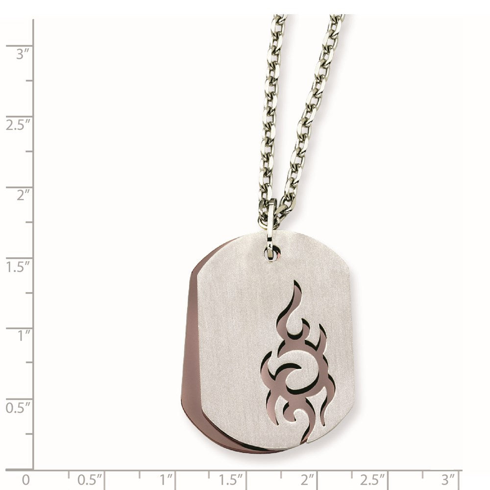 Stainless Steel Brushed & Polished Brown Ip-Plated Dog Tags Necklace