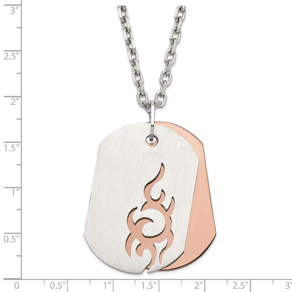 Stainless Steel Brushed & Polished Brown Ip-Plated Dog Tags Necklace