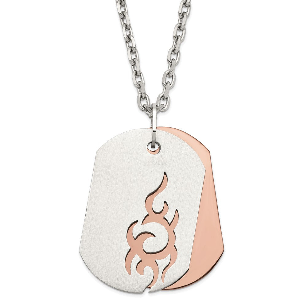 Stainless Steel Brushed & Polished Brown Ip-Plated Dog Tags Necklace