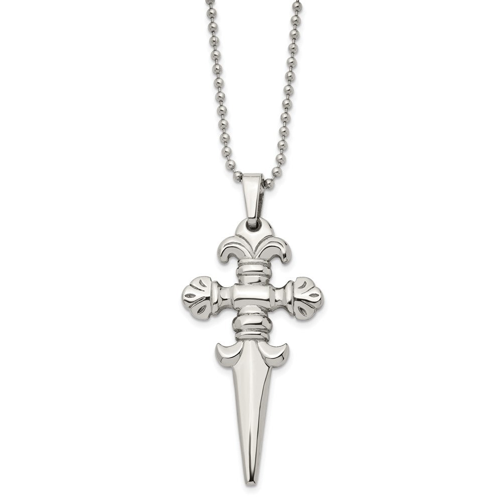 Stainless Steel Chisel Polished Dagger Pendant On A 24 Inch Ball Chain Necklace