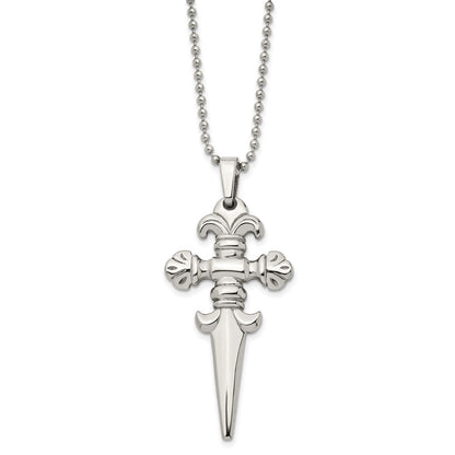 Stainless Steel Chisel Polished Dagger Pendant On A 24 Inch Ball Chain Necklace