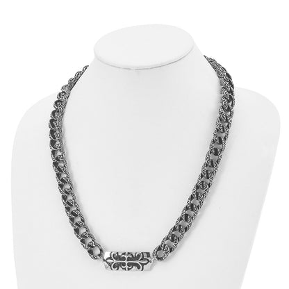 Stainless Steel Antiqued And Polished Fleur De Lis 24In Necklace