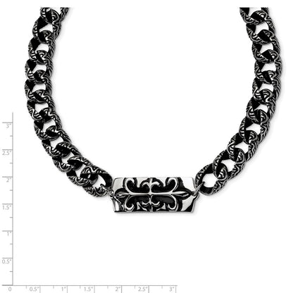 Stainless Steel Antiqued And Polished Fleur De Lis 24In Necklace