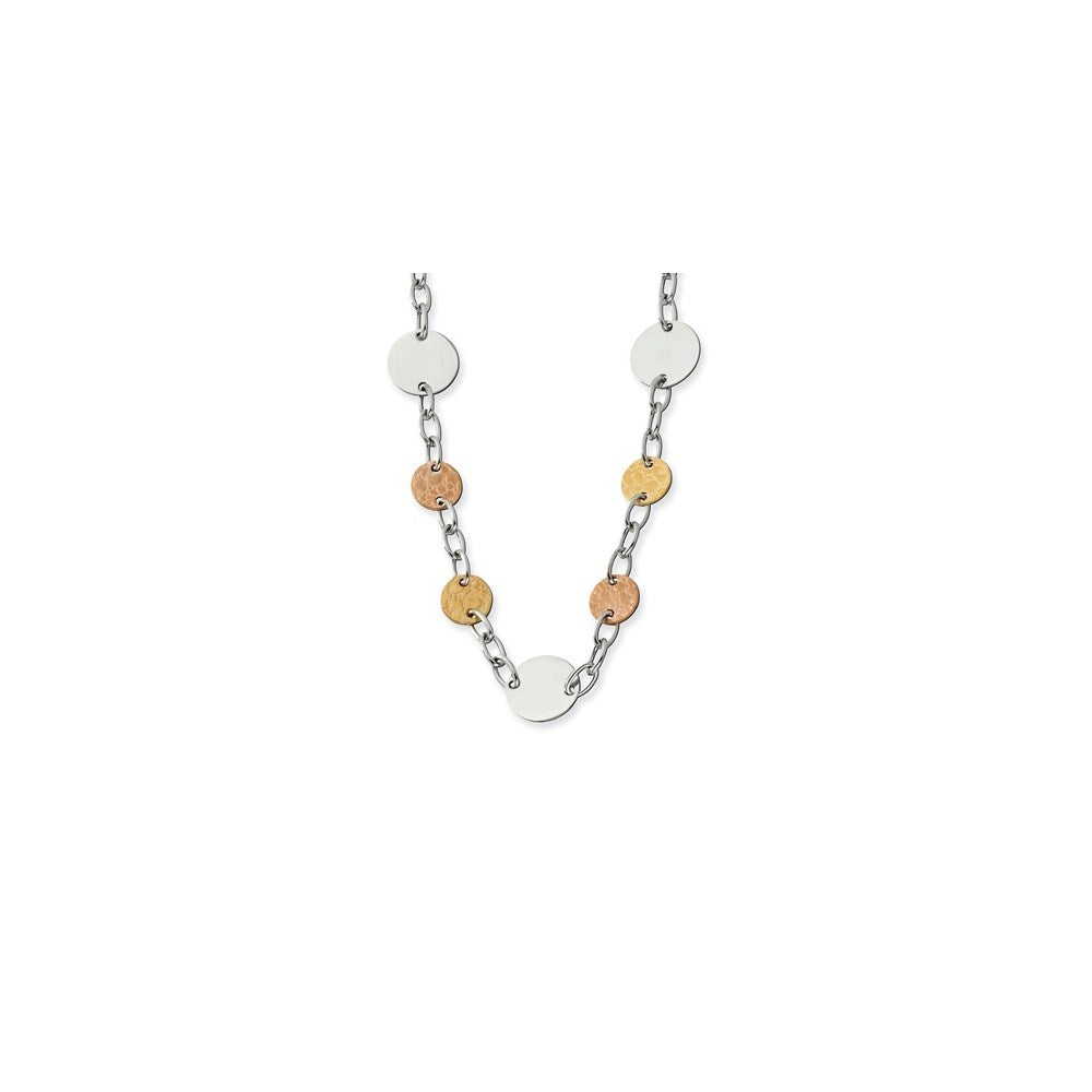 Stainless Steel Pink & Yellow Ip-Plated Circle 26.5In Necklace