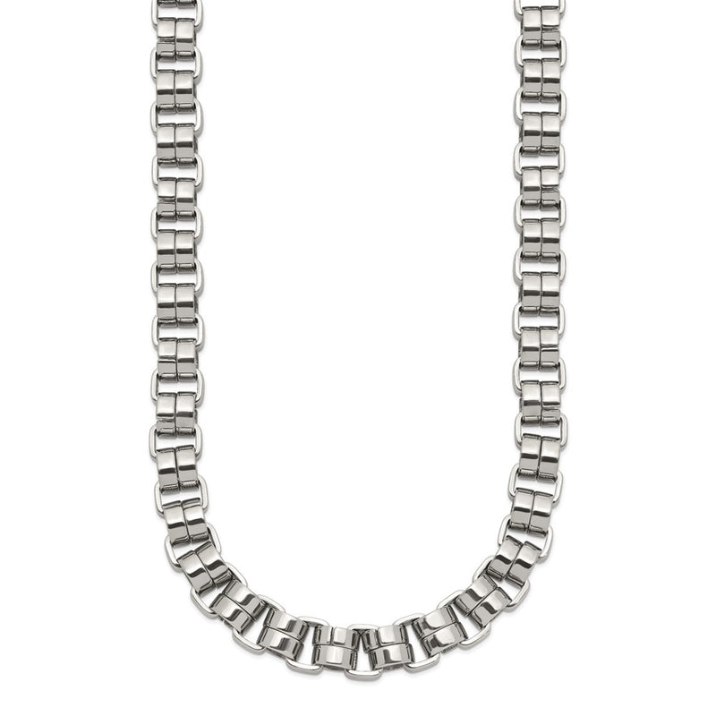 Stainless Steel Chisel Polished 24 Inch Circular Link Necklace