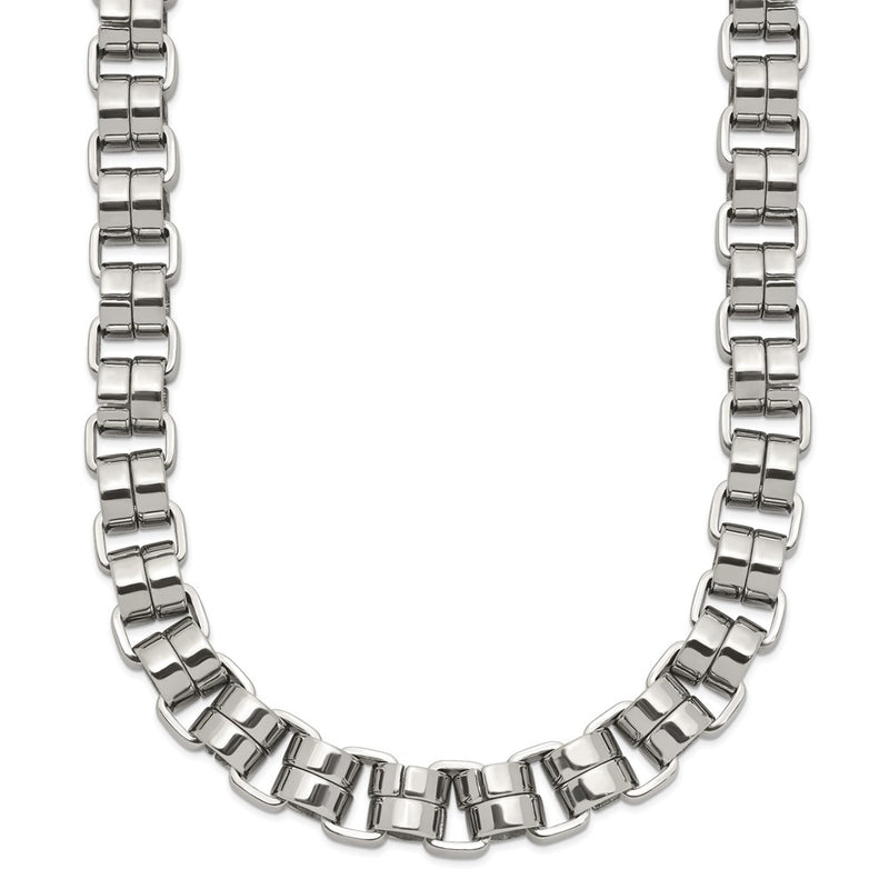 Stainless Steel Chisel Polished 24 Inch Circular Link Necklace