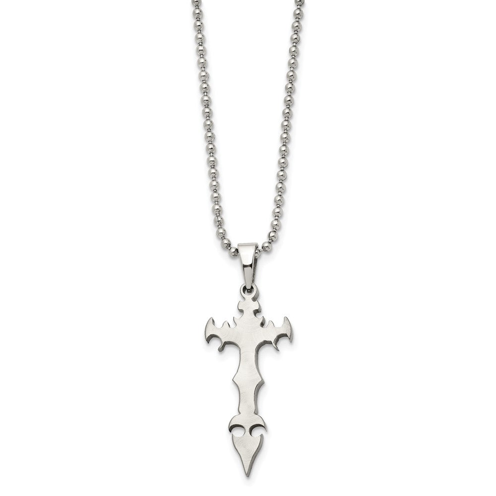 Stainless Steel Brushed Cross Dagger 22In Necklace